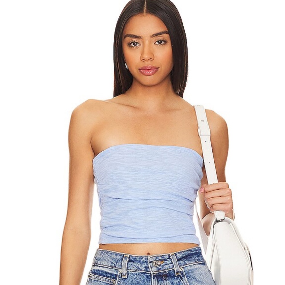 Free People Light Blue Strapless Crop Top